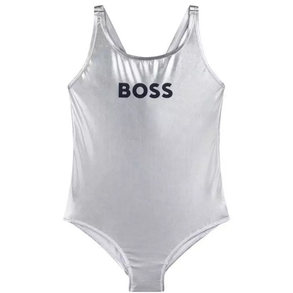 BOSS Girls Swimsuit Size 8 One Piece Silver Metallic - Picture 1 of 5